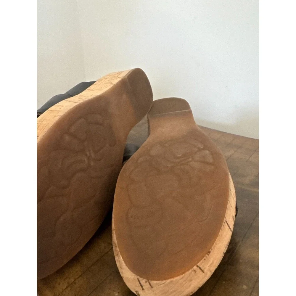 Kork-Ease Black Leather Cork Wedge Slide Sandals Comfort Womens 10M